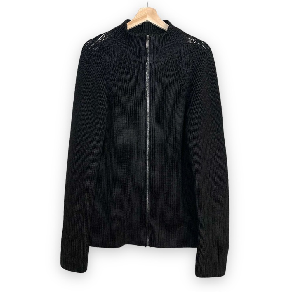 GUCCI Men's 100% Wool Zip Front Black Chunky Knit Sweater Size L